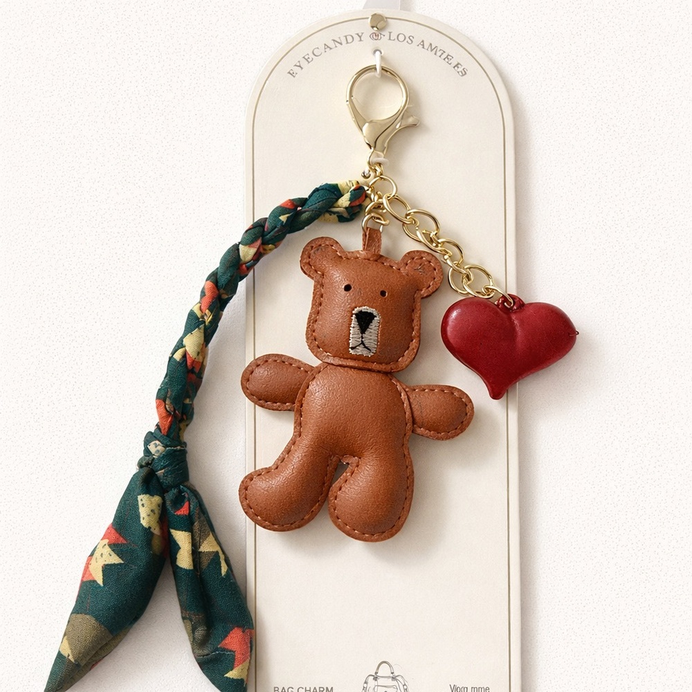 Eye Candy Brown Bear Bag Charm with Red Heart